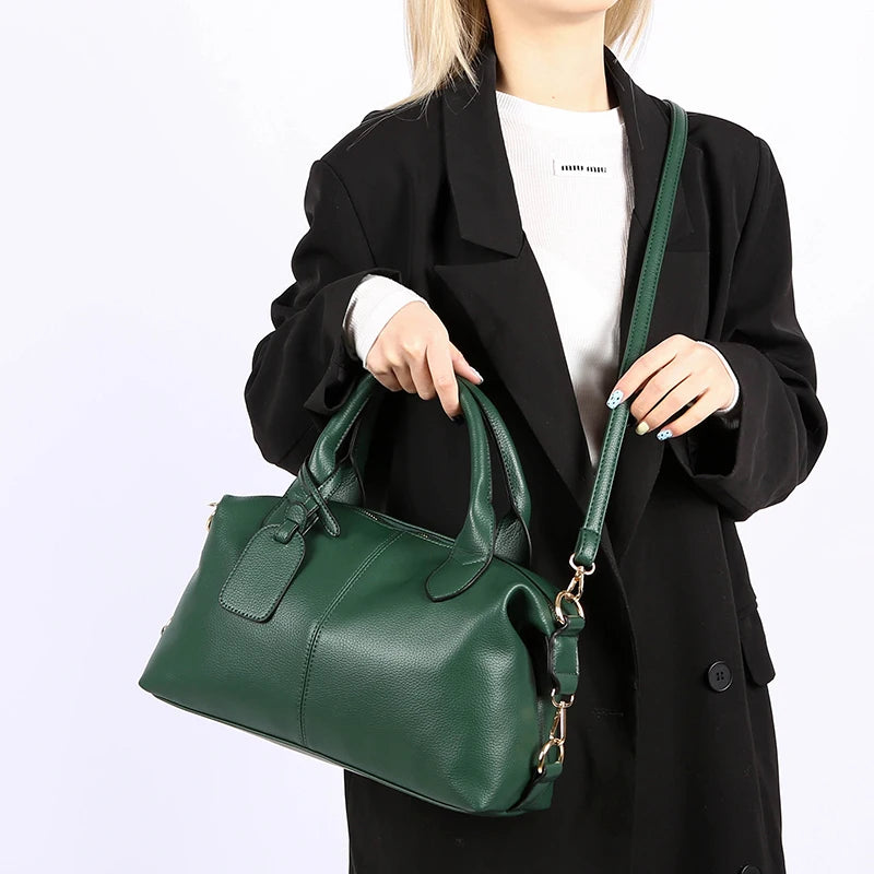 Genuine Brand Soft Leather Shoulder Bag For Women Casual Tote Bag Female Solid Color Purse Simple Design Handbag Commuting Sac