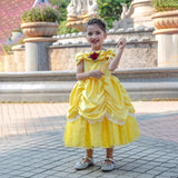 Kids Belle Cosplay Party Princess Dress Beauty Beast Princess Clothes Halloween Event Festival Party Flowers Print Costume
