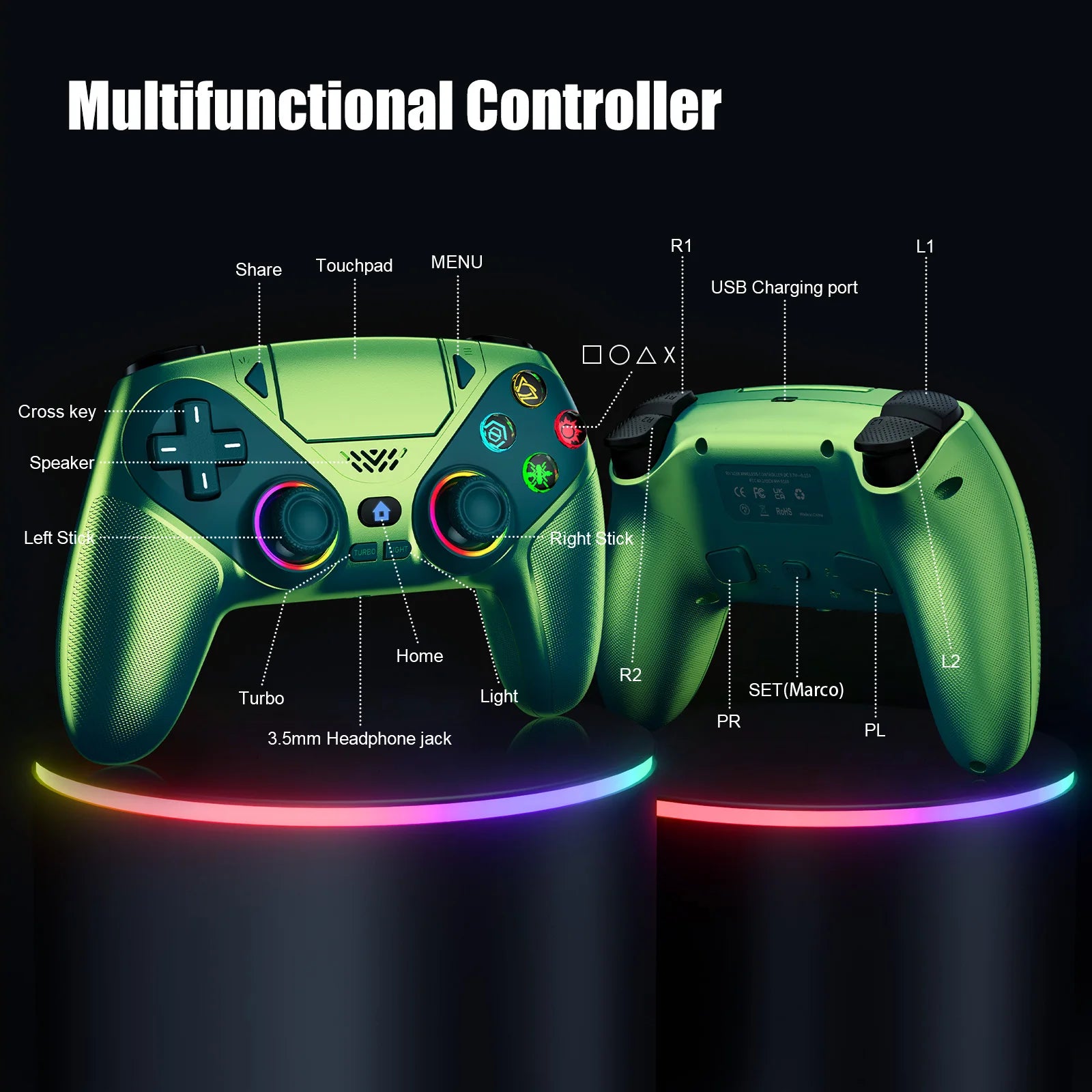 Controller For Playstation 5 PS5/PS5 Pro/Slim/PC Gamepads W/Hall Effect RGB Wireless Game Control Joystick Marco/Turbo Program
