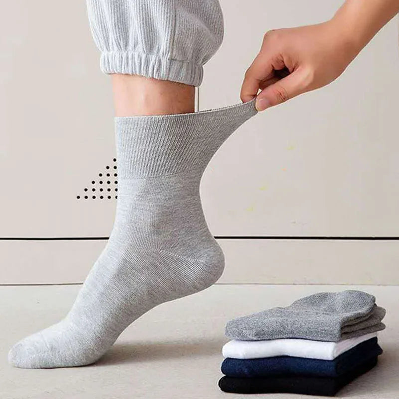 5 Pairs Plus Size EUR 45-50 Prevent Varicose Veins Socks Mens Diabetics Patients Cotton Loose Mouth Sock Man Women Comfort Meias