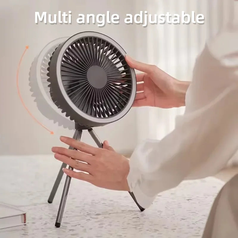 2024 New Portable Tripod Camping Fan 10000mAh USB Rechargeable Multifunctional Mini Outdoor Tent Wireless Ceiling Electric Fan
