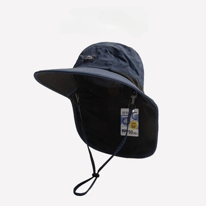 Unisex Summer Wide Brim Waterproof and Quick-drying Panama Caps Outdoor Visor Bucket Hats Mesh Breathable Sun Hat with Neck Flap