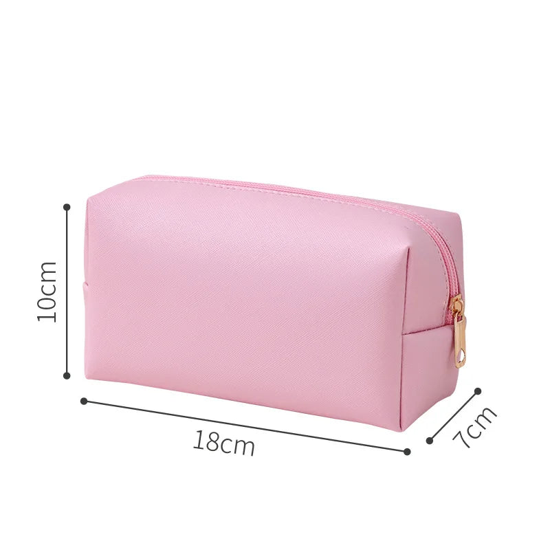 Solid Color Cosmetic Bags for Women Travel Portable Makeup Storage Bag Zipper Toiletry Pouch