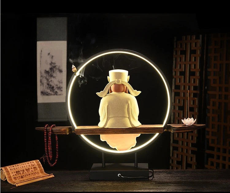 New Chinese Style Zen Ornaments for Entrance Living Room Office God of Wealth Buddha Statue Reflux Incense Decoration