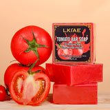 LKIAE Brand Tomato Fruit Scented Handmade Natural Bar Soap, For Face, Body, Whitening, Oil Control, Brightens, Shrinks Pores, 200g