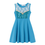Vestido Casual Infantil para Meninas – Estilo Sereia/Rapunzel, Manga Curta, Alça em um Ombro Só, Fantasia de Princesa, Vestido Casual de Verão
