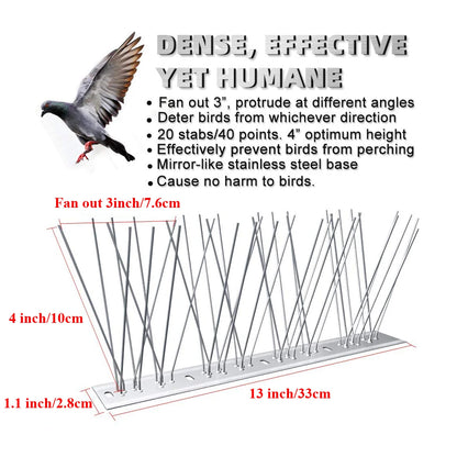 Púas para pájaros con base de acero inoxidable, resistentes y repelentes de aves, kit de cerca para palomas para ahuyentar a las aves pequeñas. 