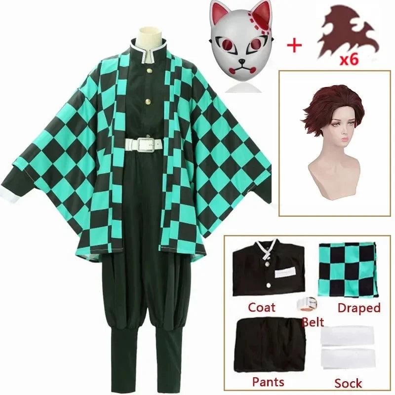 Tanjirou Kamado Costume Anime Cosplay Men Kimono Uniform Halloween Party Demonias Women Kids Clothes