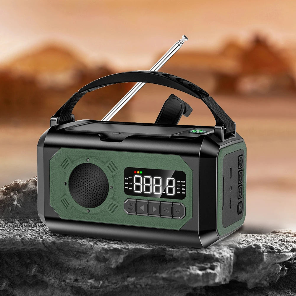 Radio multifunción solar de 12000 mAh con manivela, radio meteorológica de emergencia, lámpara de lectura, banco de energía, alarma SOS para acampar, senderismo, tiendas de campaña