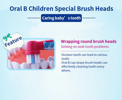 Oral-B Kid Electric Toothbrush Pro-Health Soft Bristle Rounded Vibrate Brush Heads Gum Care Teeth Brush Battery Power for Age 3+
