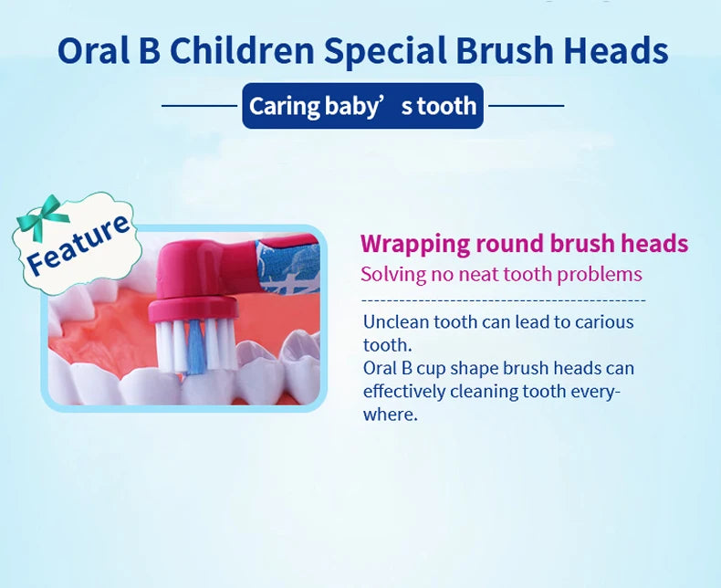 Oral B Electric Toothbrush Soft Bristle Protect Gum for Kid Waterproof Timer Teeth Brush with Extra Supplement Brush Head Refill