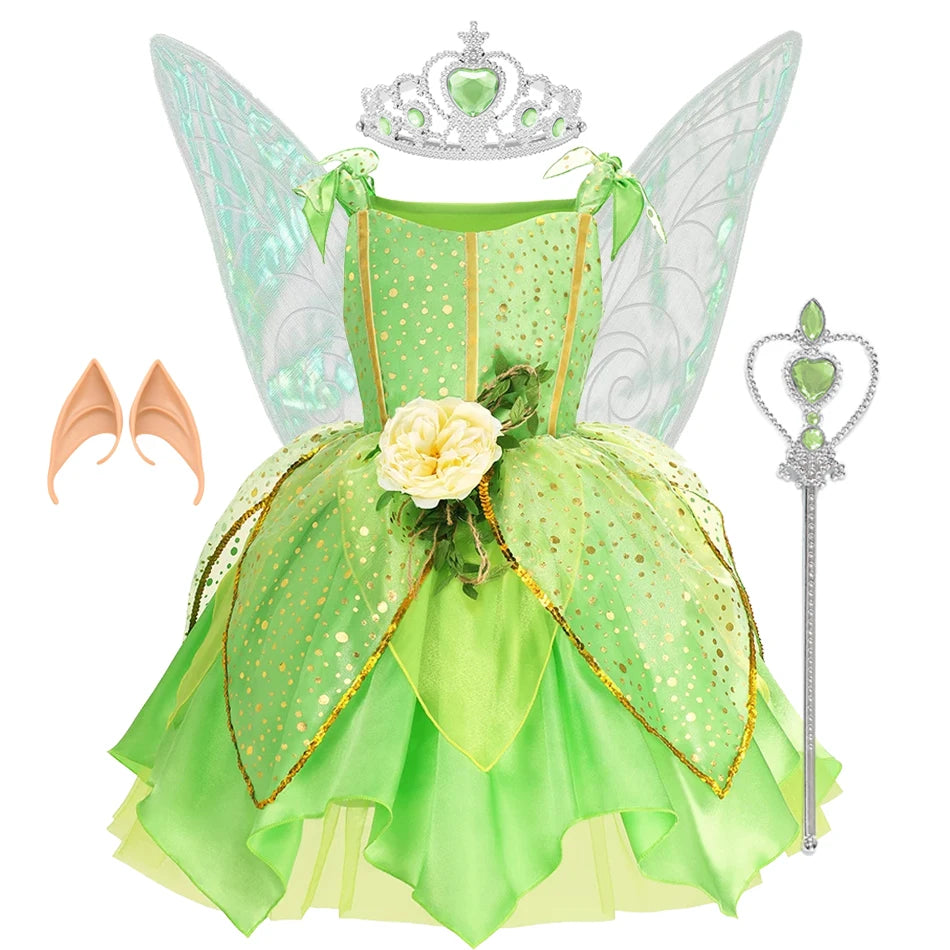 Vestido de Fada Sininho (Tinkerbell) para Meninas – Fantasia de Princesa Fada das Flores para Cosplay e Festas de Natal