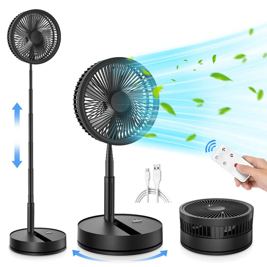 Wireless Folding Desk Fan Telescopic Outdoor Travel Camping Floor Low Noise Fan With 7200 mAh USB Rechargeable Fan Standing Fan