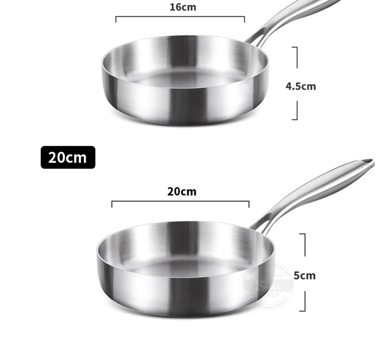 316 Stainless Steel Frying Pan 20cm Uncoated Wok Pan Non Stick Pots Household Cooking Pot Kitchen Cookware Steak Frying pan