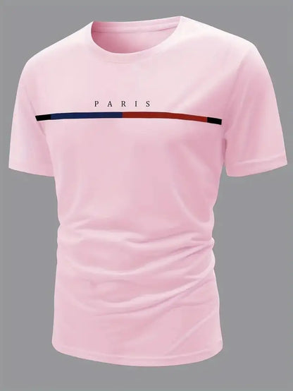 Paris Theme Pattern Print  T-shirt,Pattern T-shirt Men's Summer Wear,Men's Clothing