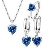 925 Sterling Silver Jewelry Sets para Mulheres, Coração Zircon Anel, Brincos, Colar, Casamento Nupcial, Elegante, Natal, Frete Grátis