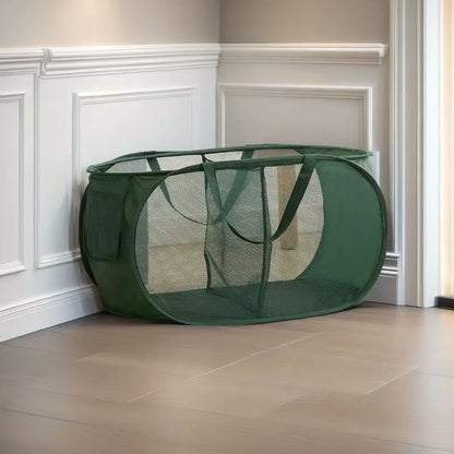 Durable Collapsible Laundry Basket, Mesh Pop Up Laundry Hamper With Side Pocket, Foldable Clothes Storage Hamper With Reinforced