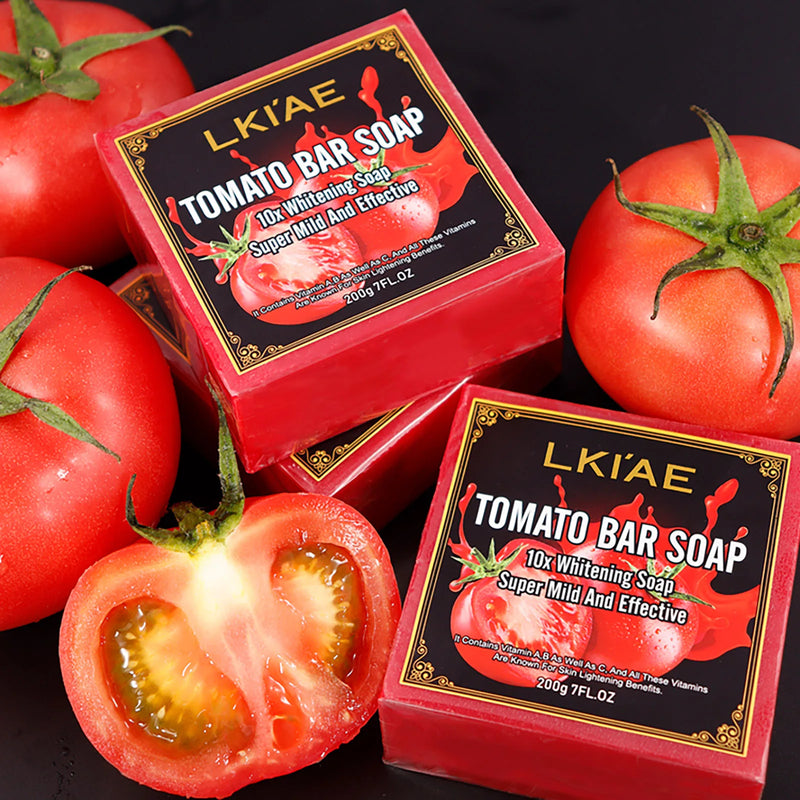 LKIAE Brand Tomato Fruit Scented Handmade Natural Bar Soap, For Face, Body, Whitening, Oil Control, Brightens, Shrink Pore, 200g