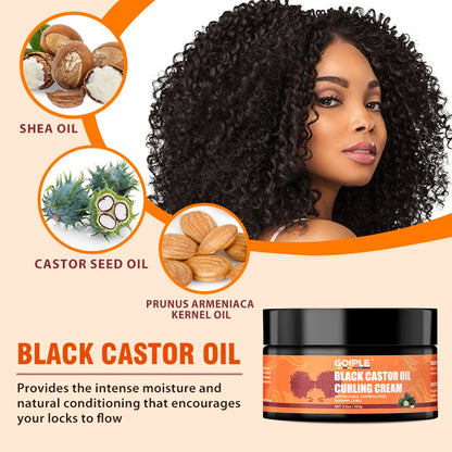 Acondicionador en crema para rizos con aceite de ricino negro GOIPLE Hidratante Suaviza Definir rizos Controla el frizz Peinado Potenciador de rizos