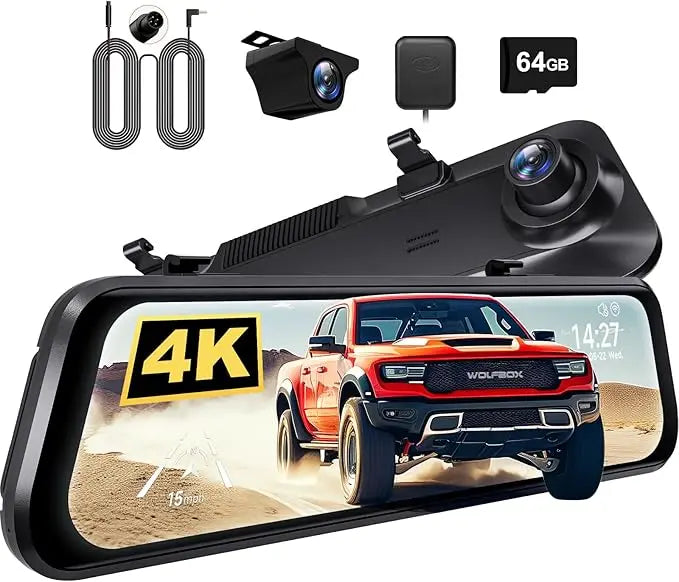 WOLFBOX G850 PRO 4K WiFi Mirror Dash Cam with ADAS and BSD 5.8GHz WiFi Voice Control Car DVR Rearview Mirror 12inch