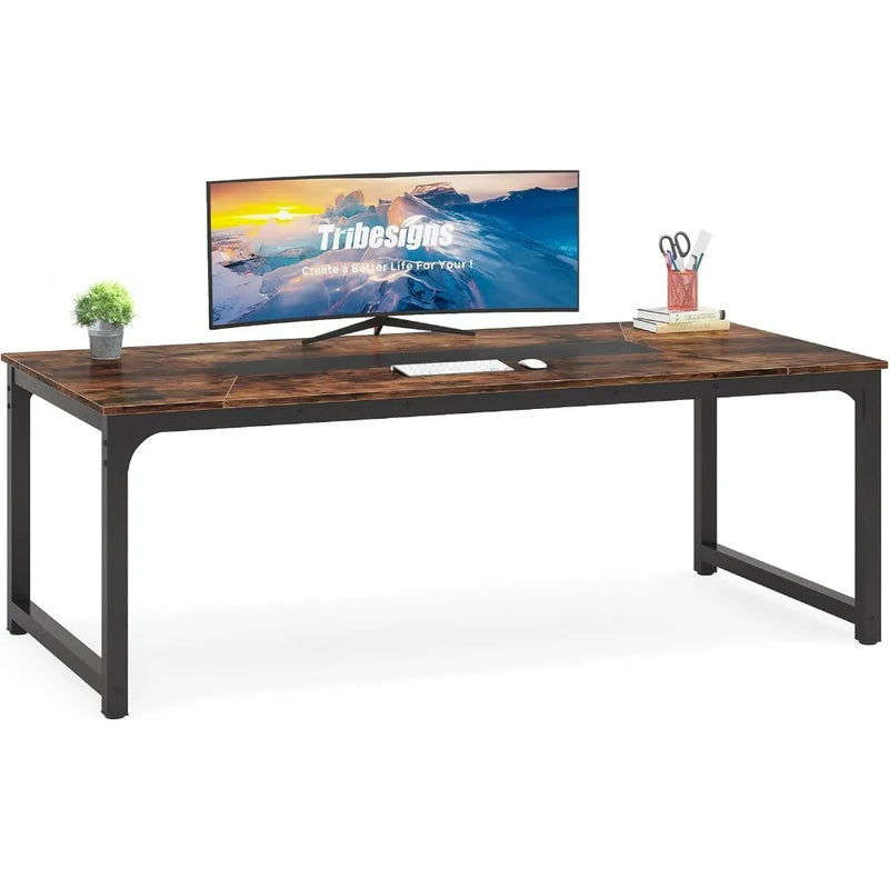 Modern Computer Desk, Executive Office Desk Computer Table Study Writing Desk Workstation for Home Office,Rustic/Black