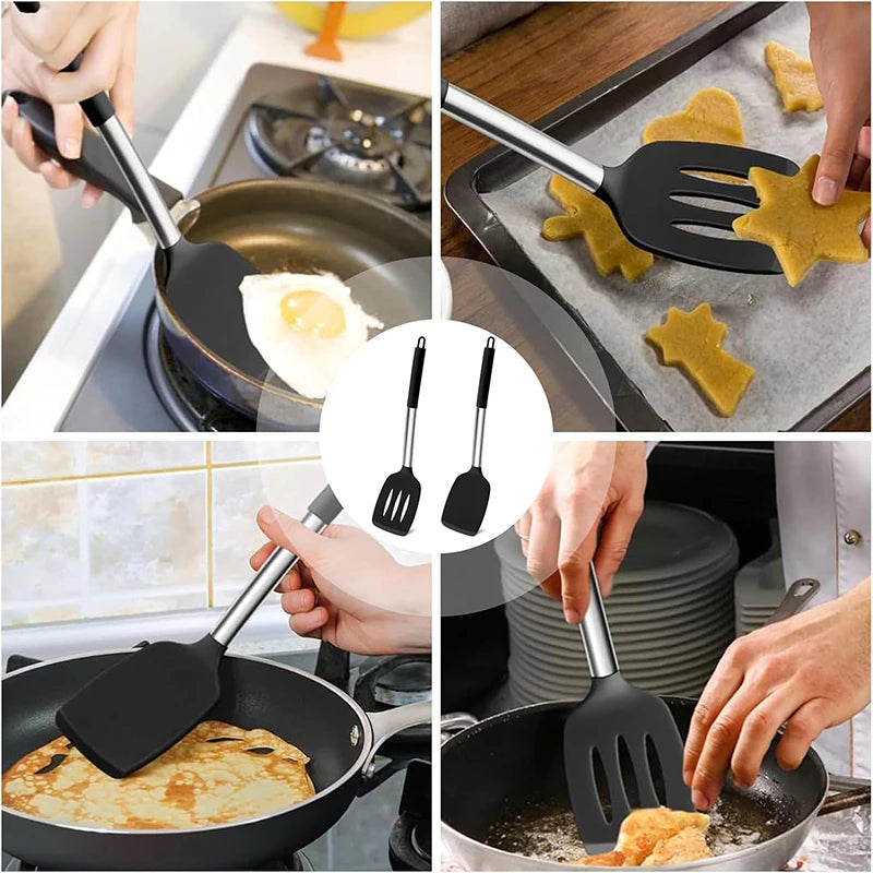 2Pcs Silicone Spatula Set Heat Resistant Nonstick Steak Spatula Kitchen Cooking Utensils Cookware Cooking Tool Set Spatula Kit