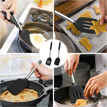 2Pcs Silicone Spatula Set Heat Resistant Nonstick Steak Spatula Kitchen Cooking Utensils Cookware Cooking Tool Set Spatula Kit
