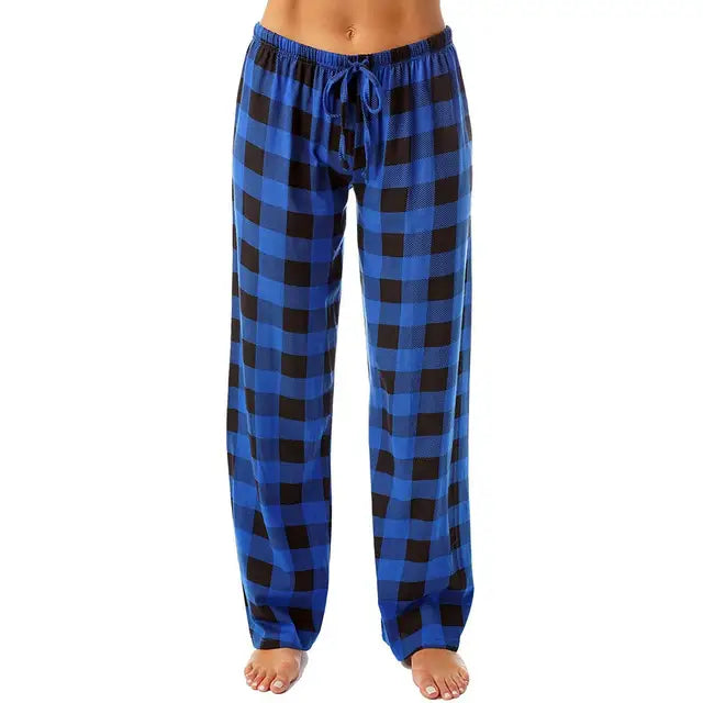 Women Christmas Pajama Pants Autumn Winter Red Black Plaid Printed Straight Trousers Casual Pants Streetwear Clothes 