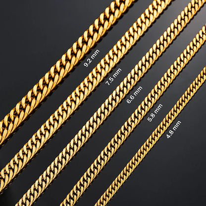 4.8mm/5.8mm/6.6mm/7.5mm/9.2mm Gold Color Stainless Steel Cuban Link Chains Classic Men Boy Curb Chunky Necklace 14 to 30 Inches