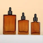 100ml Amber Flat-Shoulder Rectangular Essential Oil Dropper Bottle – 100ml Refillable Glass Cosmetic Container