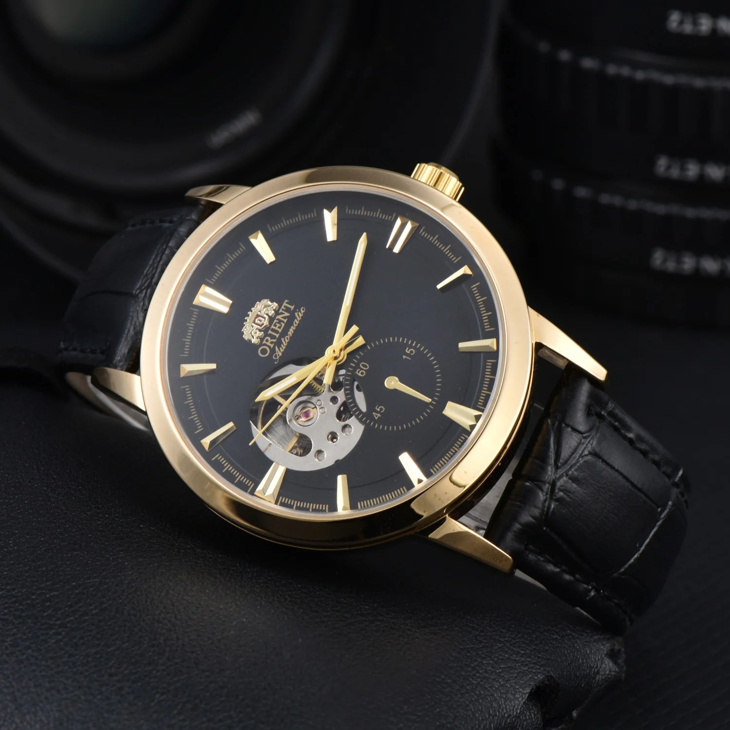 Orient Double Lion Watch Japanese Fully Automatic Mechanical Watch Hollowed Out Business Men's Watch Leather Strap
