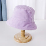 Winter Rabbit Plush Fisherman Hats for Women Girl Bucket Hat Windproof Leopard Soft Faux Fur Wide Brim Lady Women Artist Cap