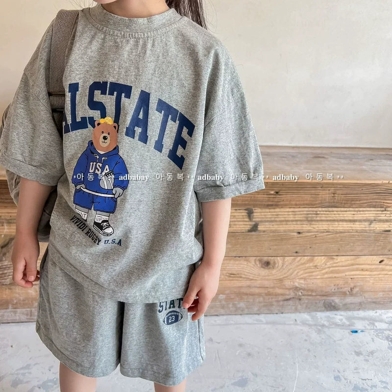 2pcs Summer Baby Clothes Set Children Boy Girl Cartoon Bear T-shirts and Shorts Suit Kid Casual Top Bottom Outfits Tracksuits