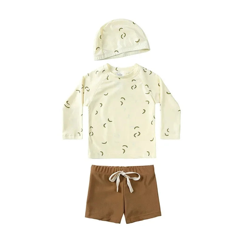 2025 Summer Baby Boys Swimsuit Long Sleeves One Piece Swimwear for Kids Toddler Cartoon UPF50+ Rash Guards Infant Bathing Sui