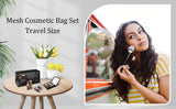 Aosbos 3-Pack Mesh Cosmetic Bag Set - Travel/On-The-Go Makeup Storage, Zipper Closure Small Pouch