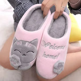 Women's Winter Warm Slippers Cartoon Cat Shoes Furry Plush Slides Round Toe Flats Indoor Home Bedroom Floor Slippers Ladies Shoes