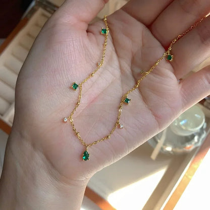 Exquisite Green Zircon Clavicle Chain Necklace Choker Necklace for Women Gifts Jewelry Vintage Design Necklace Wholesale