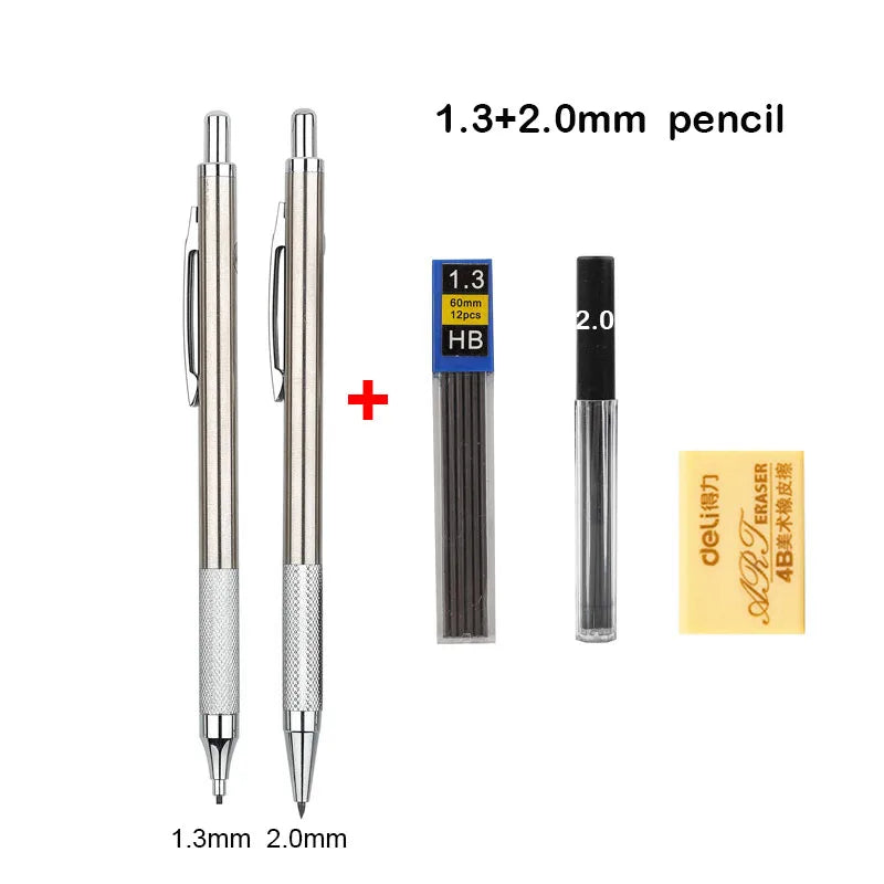 Mechanical Pencil Set 0.3 0.5 0.7 0.9 1.3 2.0mm Full Metal Art Drawing Painting Automatic Pencil with Leads Office School Supply