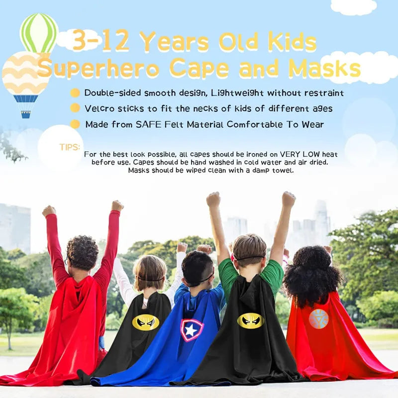 4-piece Set Kids Superhero Cape with Snap Bracelet and Movie Character Mask for Halloween Costume Party Performance