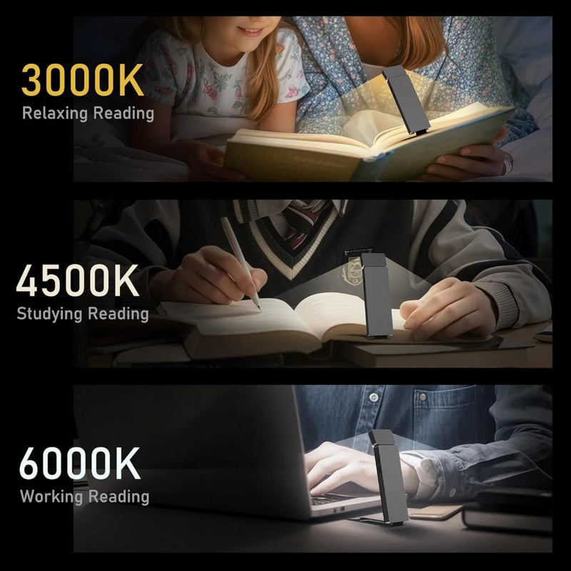LED Rechargeable Clip-On Book Light 3 Colors 5 Brightness Bed Reading Night Light  Eye-Protection Bookmark Lamp Mini Book Lamp