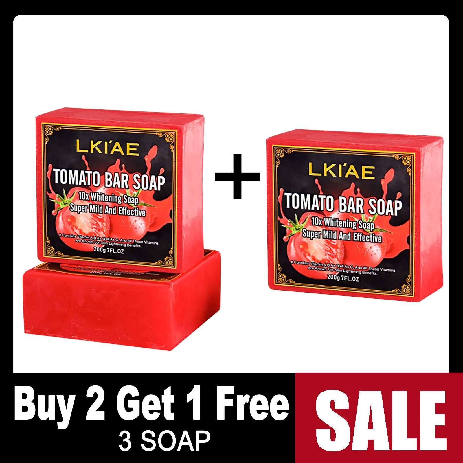 LKIAE Brand Tomato Fruit Scented Handmade Natural Bar Soap, For Face, Body, Whitening, Oil Control, Brightens, Shrinks Pores, 200g