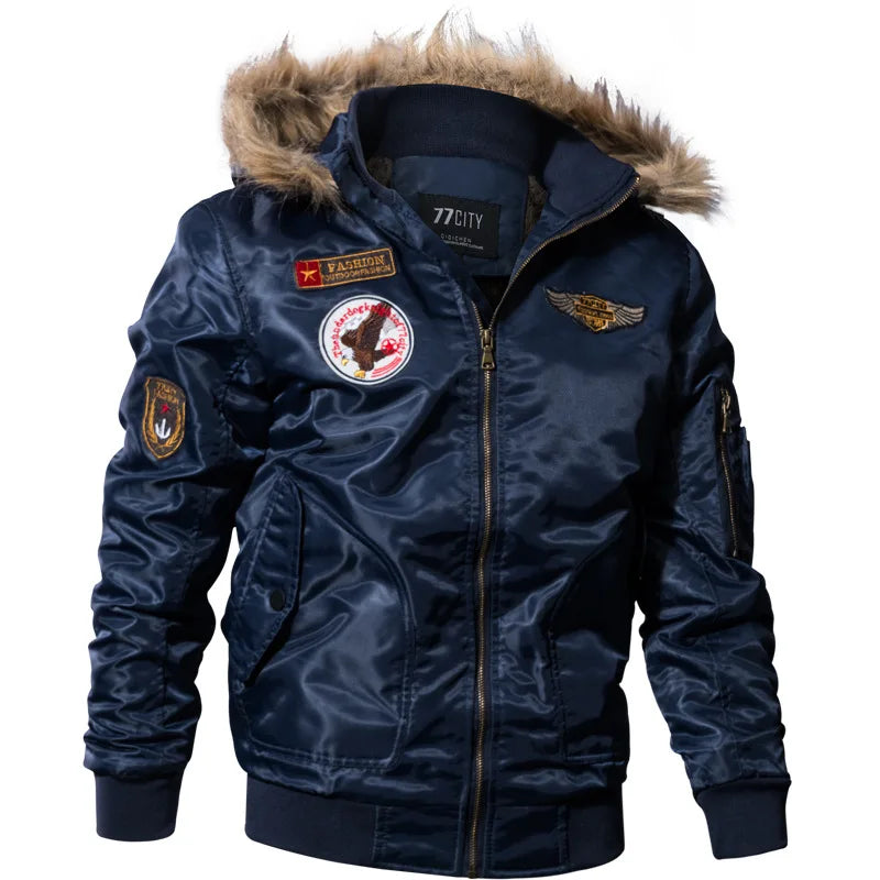 Brand Men's Winter Jacket Coat Male Parkas Military Fur Collar Hooded Fleece Thicken Quilted Bomber Jackets Men Clothing A2F827