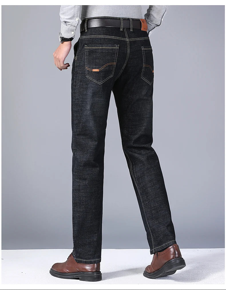 New Men's Light Luxury Stretch Slim Fit Pants Comfortable Soft Business Fashion Straight Casual Denim Trousers Male Brand Clothing