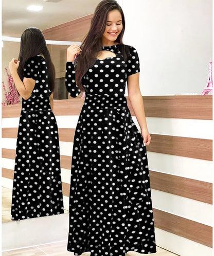 Elegant Spring Women's Dress Casual Fashion Floral Print Short Sleeve Super Long Dress 2023 New Fashion Hollow Out Long Dresses