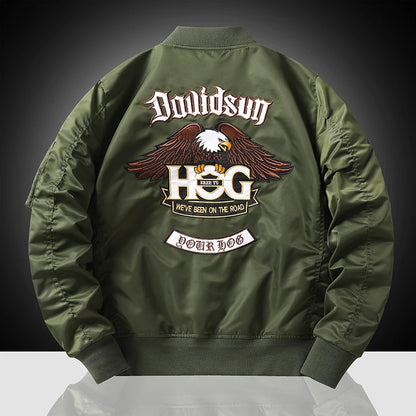 Chaqueta de vuelo de águila, ropa de trabajo para hombre, primavera y otoño, uniforme de béisbol de piloto, traje de vuelo táctico bordado, industria pesada, negro