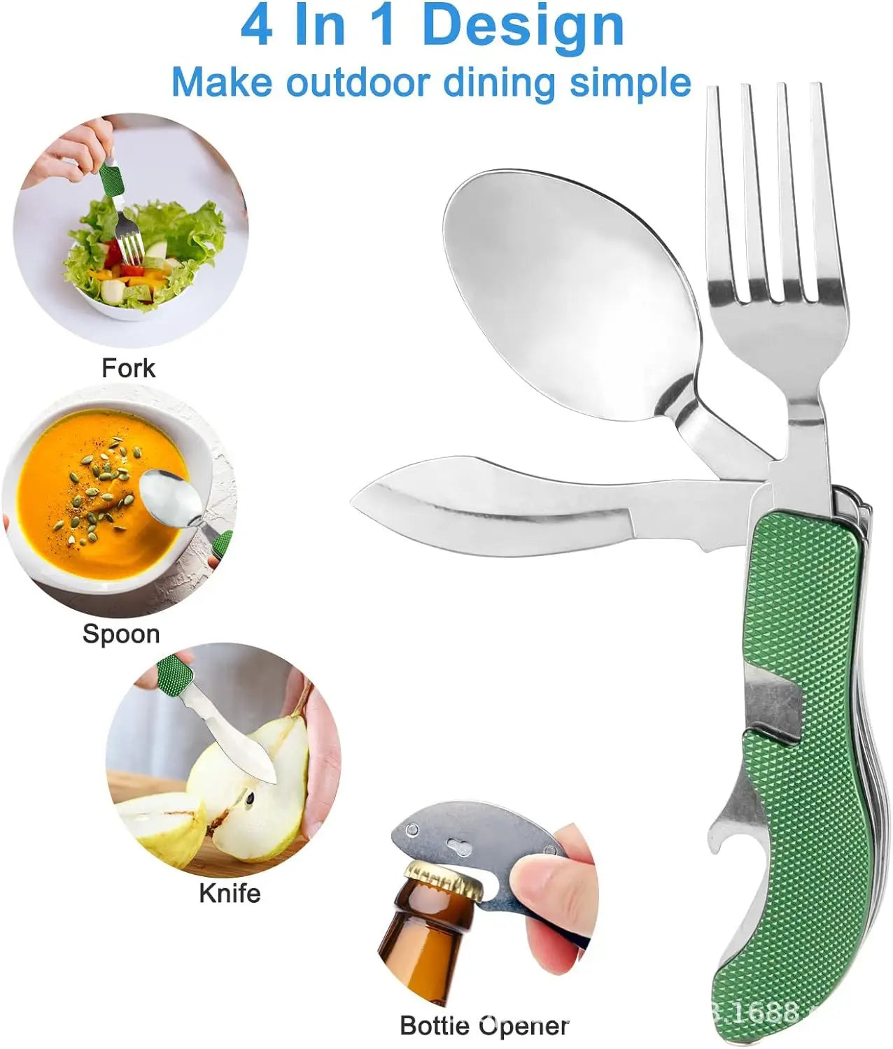 Vajilla multifuncional 7 en 1 para exteriores, herramientas de supervivencia, tenedor plegable de acero inoxidable, cuchara, cuchillo, vajilla para Picnic y acampada