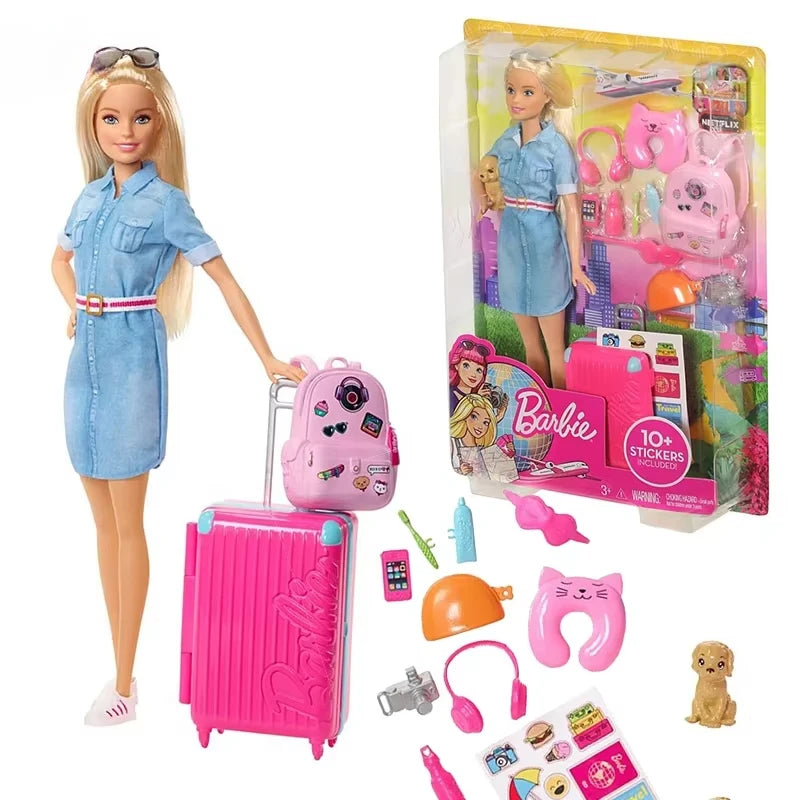 Original Travel Barbie Doll with Clothes Accessories Barbie Doll Toys for Children Baby Toys for Girls Doll