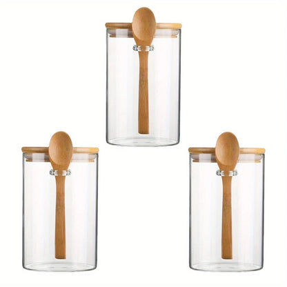 1/2/3/4pcs Airtight Glass Jars with Bamboo Lids and Spoons 18oz Transparent Glass Bulk Food Storage Jar for Spices, Beans, Tea