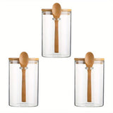 1/2/3/4pcs Airtight Glass Jars with Bamboo Lids and Spoons 18oz Transparent Glass Bulk Food Storage Jar for Spices, Beans, Tea