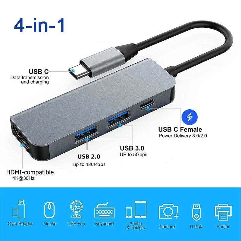 USB C Hub to 4K HDMI-Compatible SD TF Card Reader USB 3.0 2.0 Type C Charging Docking for MacBook iPad Samsung S22 Dex TV Mouse